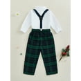 thumbnail image 5 of JYYYBF Little Boy Gentleman Outfit, Long Sleeve Button Down Shirt with Bowtie Plaid Suspender Pants 2 Piece Set, 5 of 7