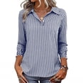 thumbnail image 6 of Miqool Womens Striped Shirts Smocked Cuffed 3/4 Sleeve Button up Collared Shirts Dressy Casual Blouses Business Work Office Tops with Pocket, 6 of 8