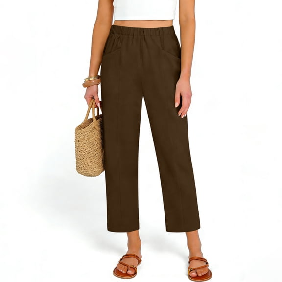Kukoosong Slim Straight Pants for Women, Women's Fashion Casual Solid Color Pants, Pocket Elastic Waist Comfortable Long Pants, Palazzo Pants