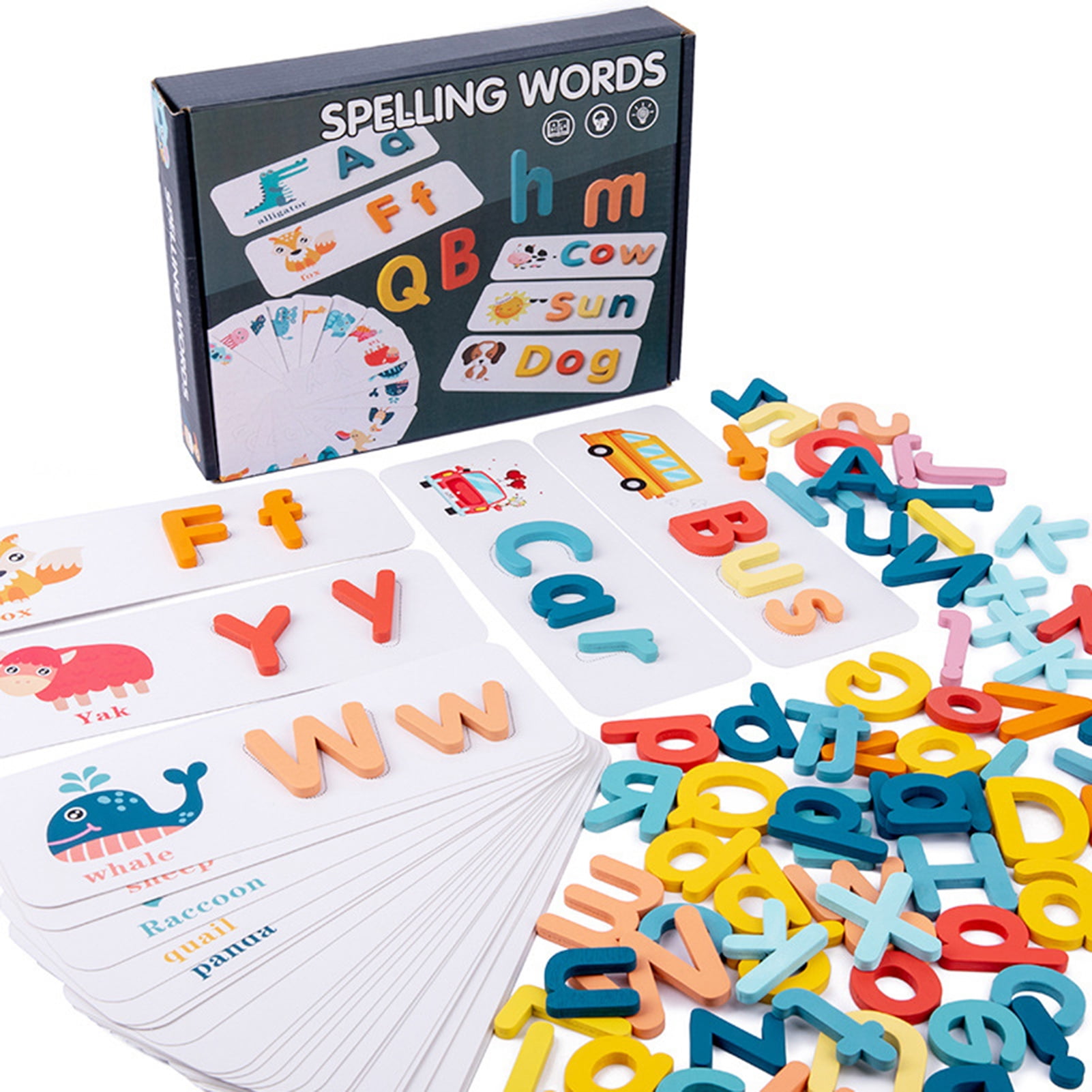 See and Spell Learning Toys Sight Words Games Wooden Letters Jigsaw Puzzles Alphabet Words Flash Cards Educational Toys Gift for Toddlers Age 3 Years Matching Letter Game Best Xmas Gifts 