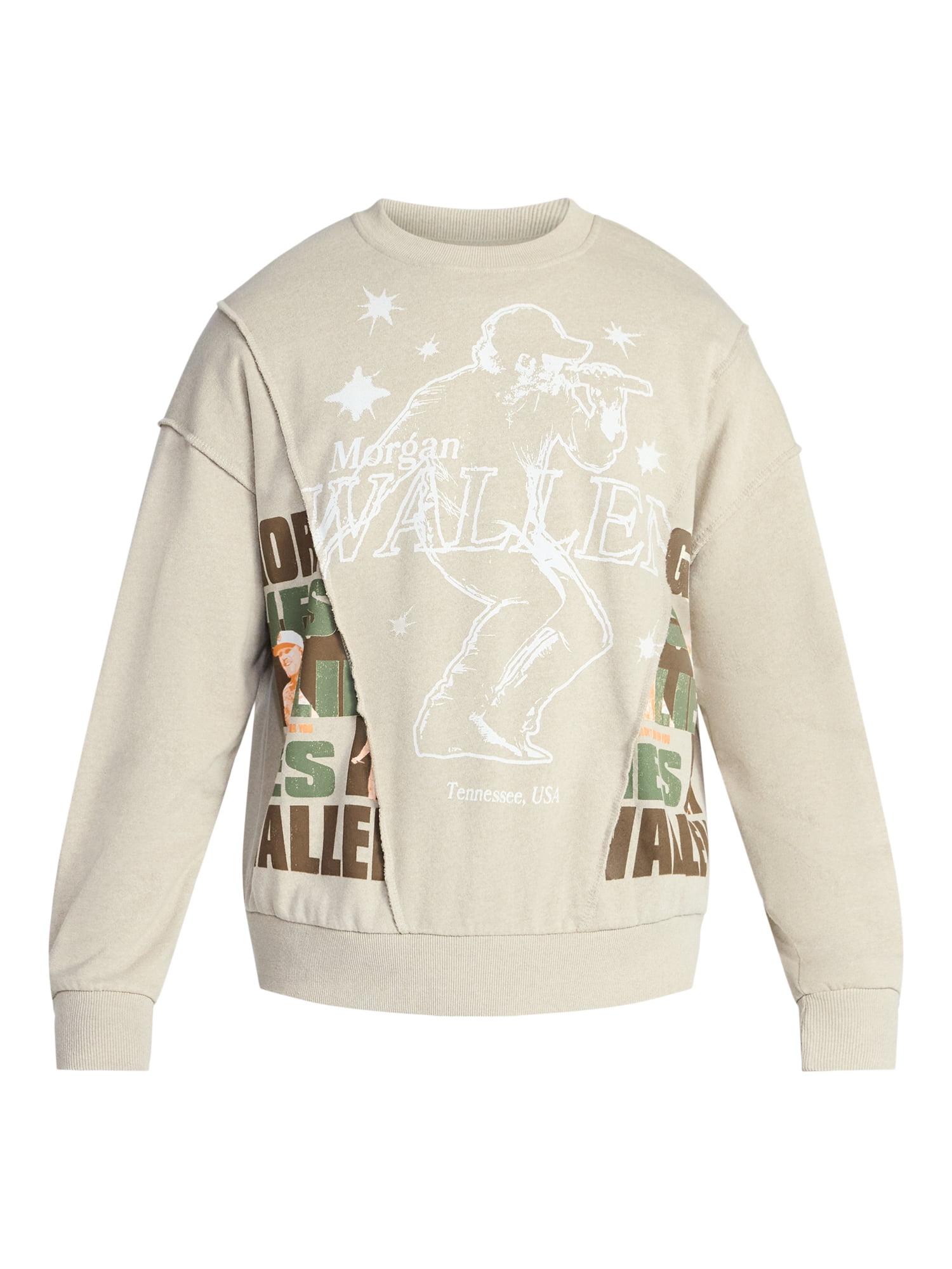 Morgan Wallen Men's Boxy Oversized Split Graphic Crewneck Sweatshirt, Sizes S-3XL