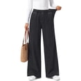 thumbnail image 4 of Sundazz Women's Stretchy Wide Leg Jeans Elastic Waist Knit Denim Pants with Seamed Front, 4 of 7