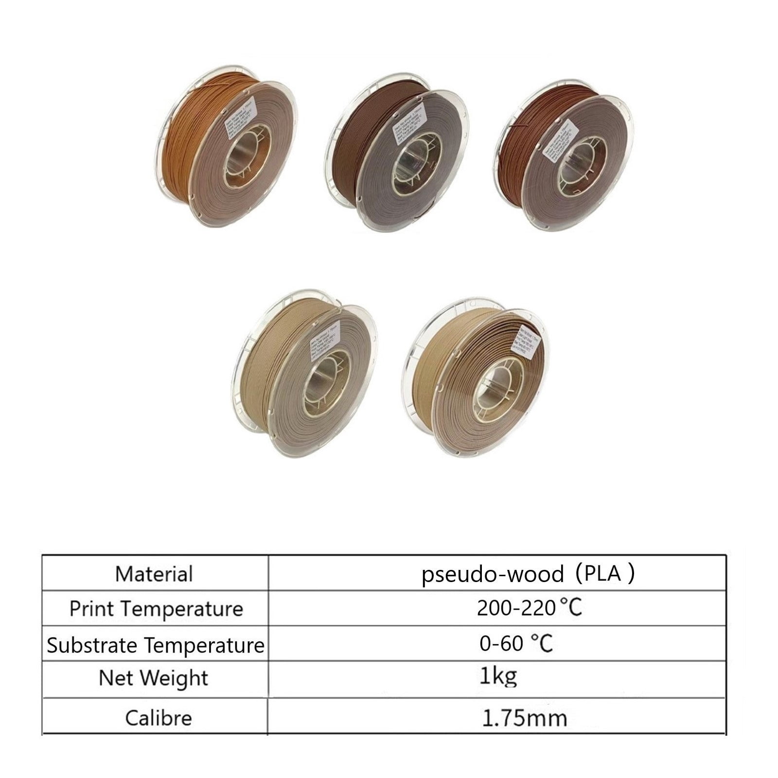 Pseudo-wood PLA Filament Fits Most 3D Printers, Solid Colorful Filament, Opaque Wood-like Material, Size 1.75mm +/- 0.02mm, 1KG