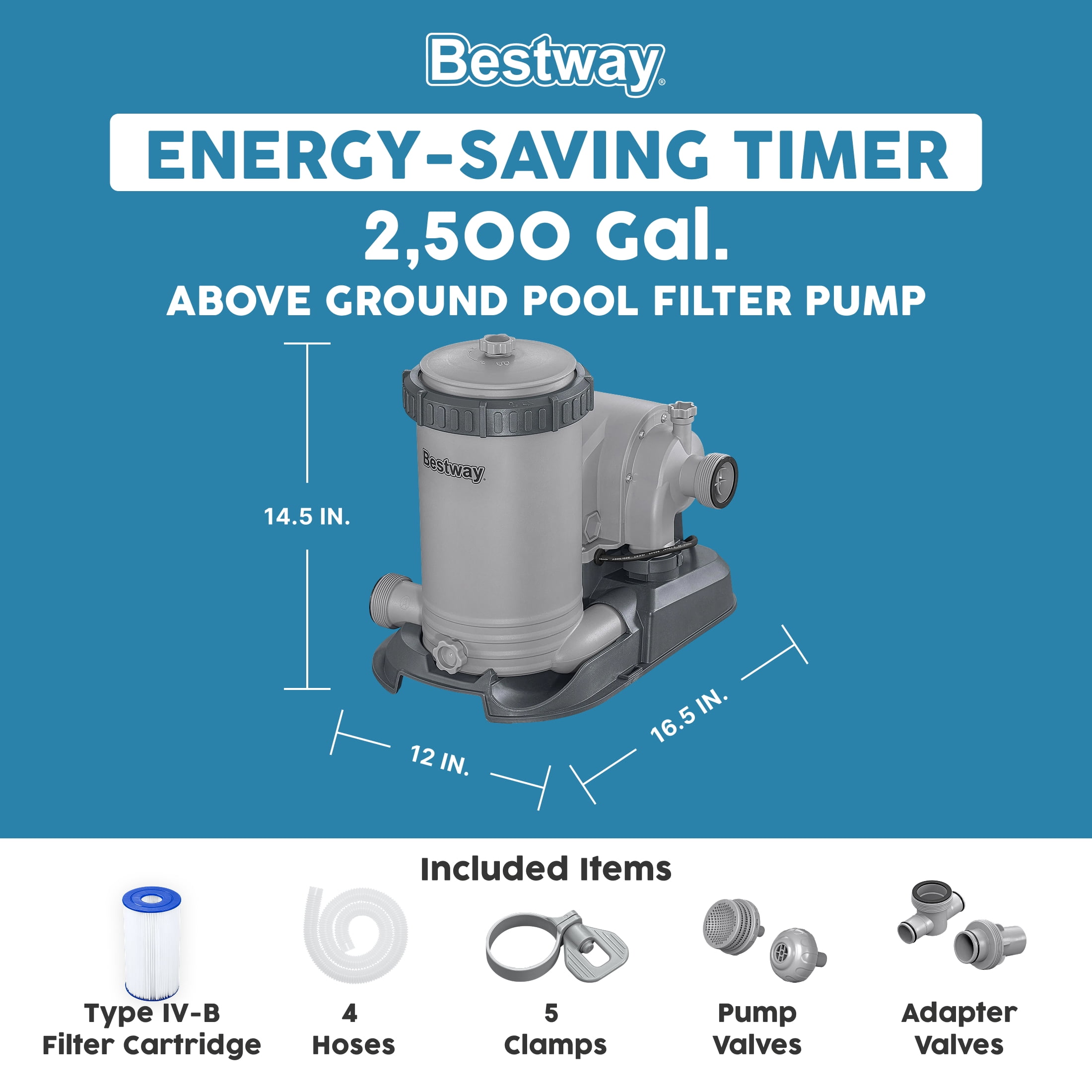 Bestway 2,500 GPH Filter Pump for Above Ground Swimming Pool w/ Type IV-B Cartridge