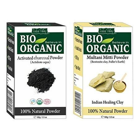 Indus Valley 100% Natural Activated Charcoal Powder - 100 gm With Multani Mitti Powder 200