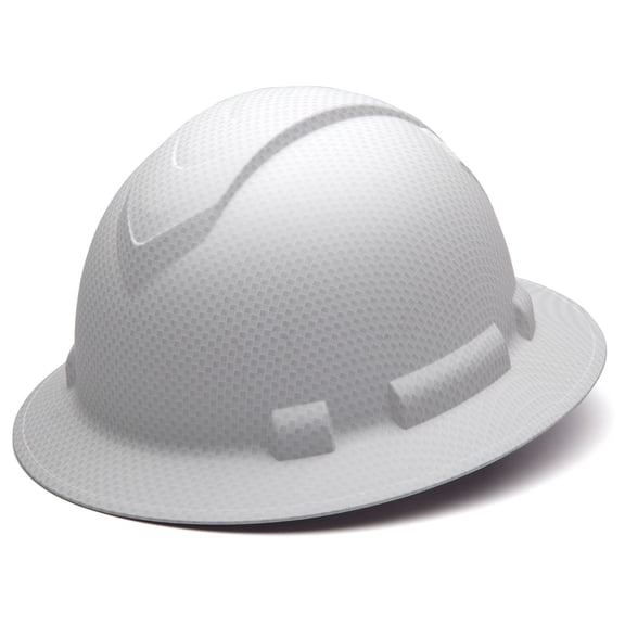 Pyramex Ridgeline Full Brim Hard Hat 4 Point Ratchet Matte White Graphite Pattern