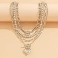 thumbnail image 2 of Women's multi-layered necklace, fade-resistant chunky chain necklace, women's paperclip chain necklace, vintage pendant heart-shaped pendant necklace, necklace set, 2 of 6