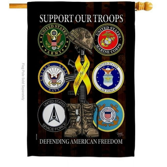 Breeze Decor  United we Support Armed Forces Military Service Double-Sided Garden Decorative House Flag, Multi Color