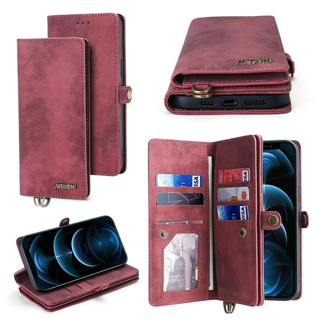 Wallet Case Compatible with 13 Mini 2 in 1 Wallet Protective Flip Cover with Detachable Magnetic Wallet PU Leather Wallet with Lanyard 12 Card Slots