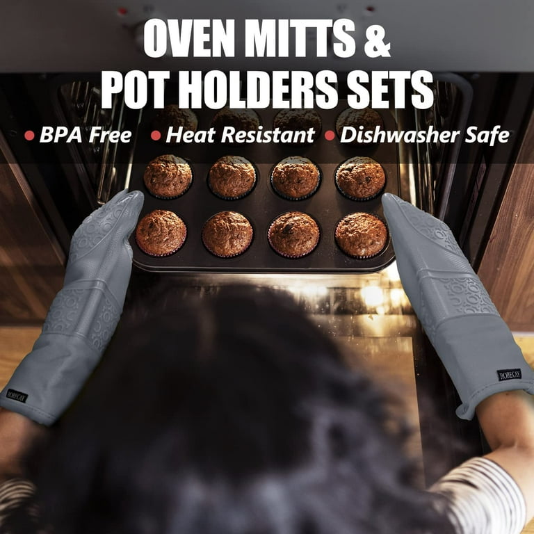 Extra Long Oven Mitts and Pot Holders Sets, RORECAY Heat Resistant