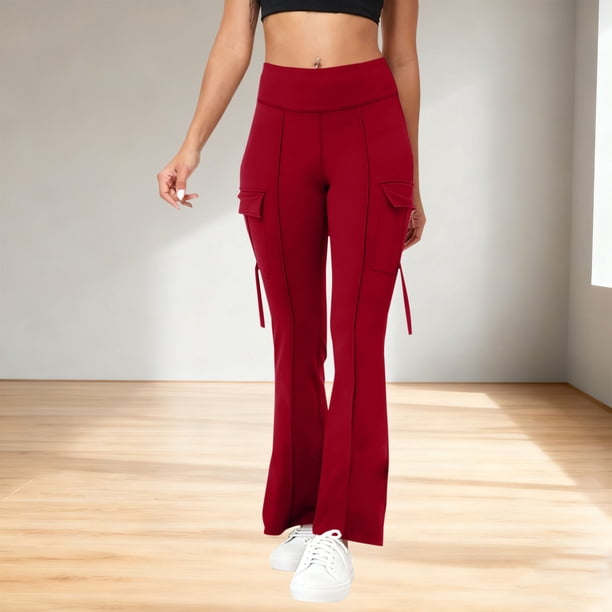 Pincandy Women's Solid Color High Waist Flared Yoga Pants - with Pockets, Casual Fit for Yoga & Daily Wear