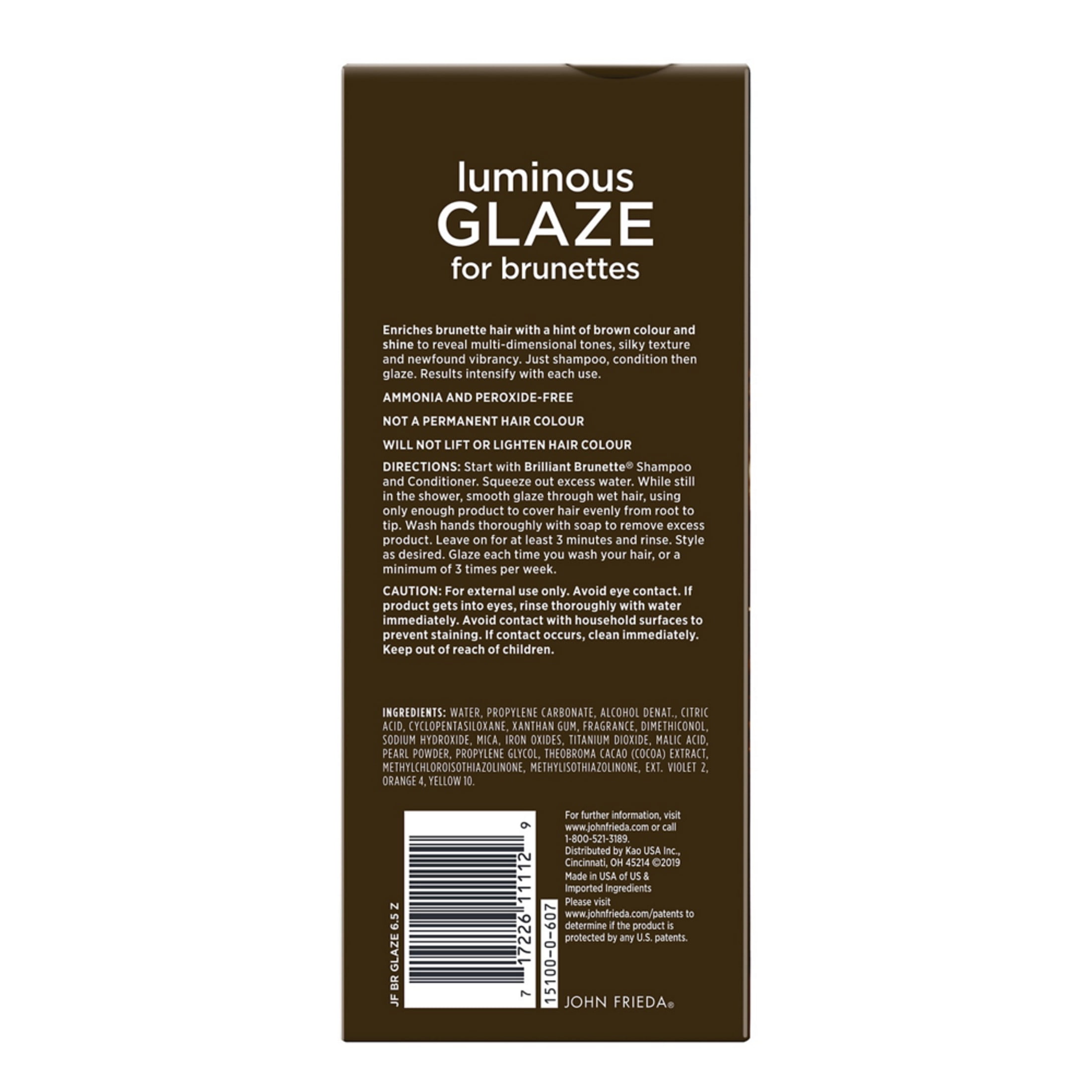 John Frieda Brilliant Brunette Luminous Glaze, Colour Enhancing Shine Glaze, Designed to Fill Damaged Areas for Smooth, Glossy Brown Hair Color, 6.5 fl oz