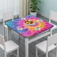 thumbnail image 3 of Rainbow Tie Dye Floral Pattern Square Fitted Tablecloth with Elastic Edge,Square Table Cover,Washable Elastic Table Cover for Home Kitchen Party Decor 36"x36", 3 of 6