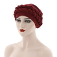 thumbnail image 2 of Prolriy Turbans for Women Fashion Women Beading Braid Hat Muslim Ruffle Cancer Wrap Cap Sleep Caps Satin Lined Hair Bonnets Head Wraps Hats for Women Red2, 2 of 3