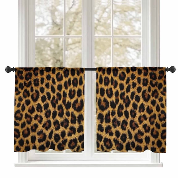 Fashion Sexy Animal Sheer Curtains 45 inches Long 2 Panels Set Vintage Brown Leopard Print Tiers Sheers Rod Pocket Small Window Short Curtains for Kitchen Cafe, Each 52" W x 45" L