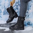 thumbnail image 7 of hopeusnice Lace Up Buckle Decor Side Zipper Boot Block Heel Street Style Boot Black 42, 7 of 7