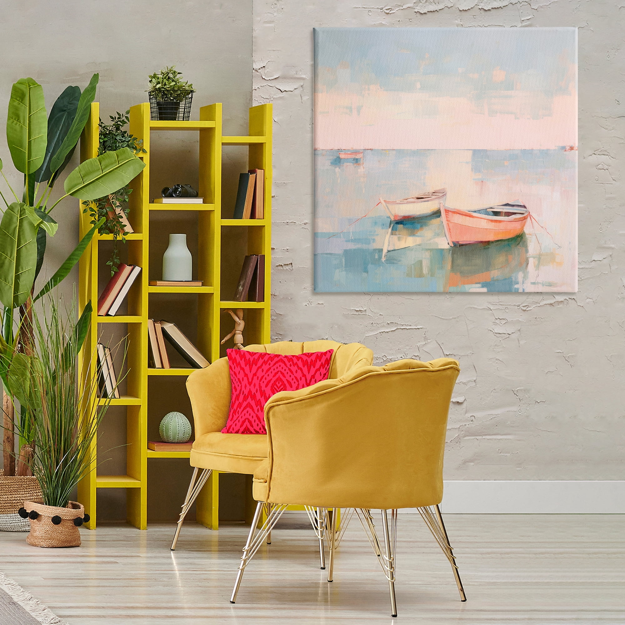 Stupell Industries Pastel Docked Boats Transportation Painting Gallery Wrapped Canvas Art Print Wall Art, 36 x 36