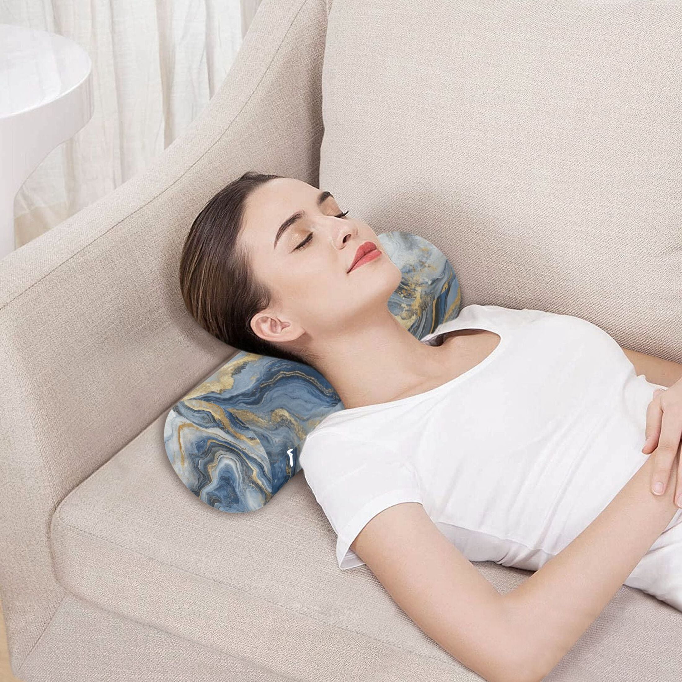 Neck pillow Round Cervical Pillow Cylindrical Pillow Lumbar Pillow Sofa Headrest Pillow Support For the Back, Neck and Head Blue Marble