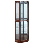BELLEZE Ashfield Lighted Wood/Glass Curio Corner Cabinet Floor Standing, Walnut