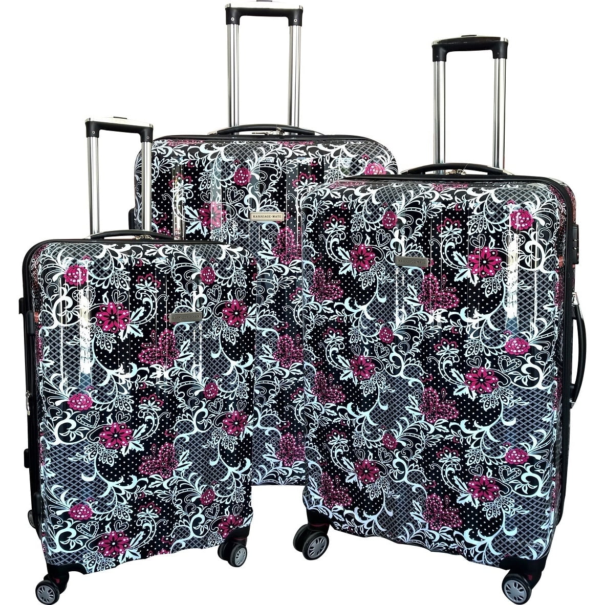 KarriageMate Floral Multicolor 3piece Hardside Spinner Luggage Set