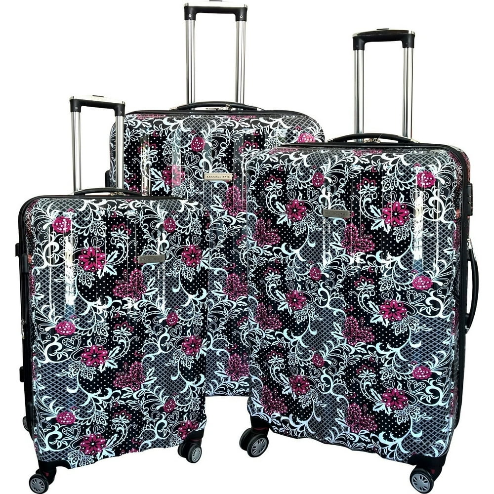 KarriageMate Floral Multicolor 3piece Hardside Spinner Luggage Set