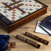 WS Game Company Scrabble Deluxe Edition with Rotating Mahogany Wooden Game Board