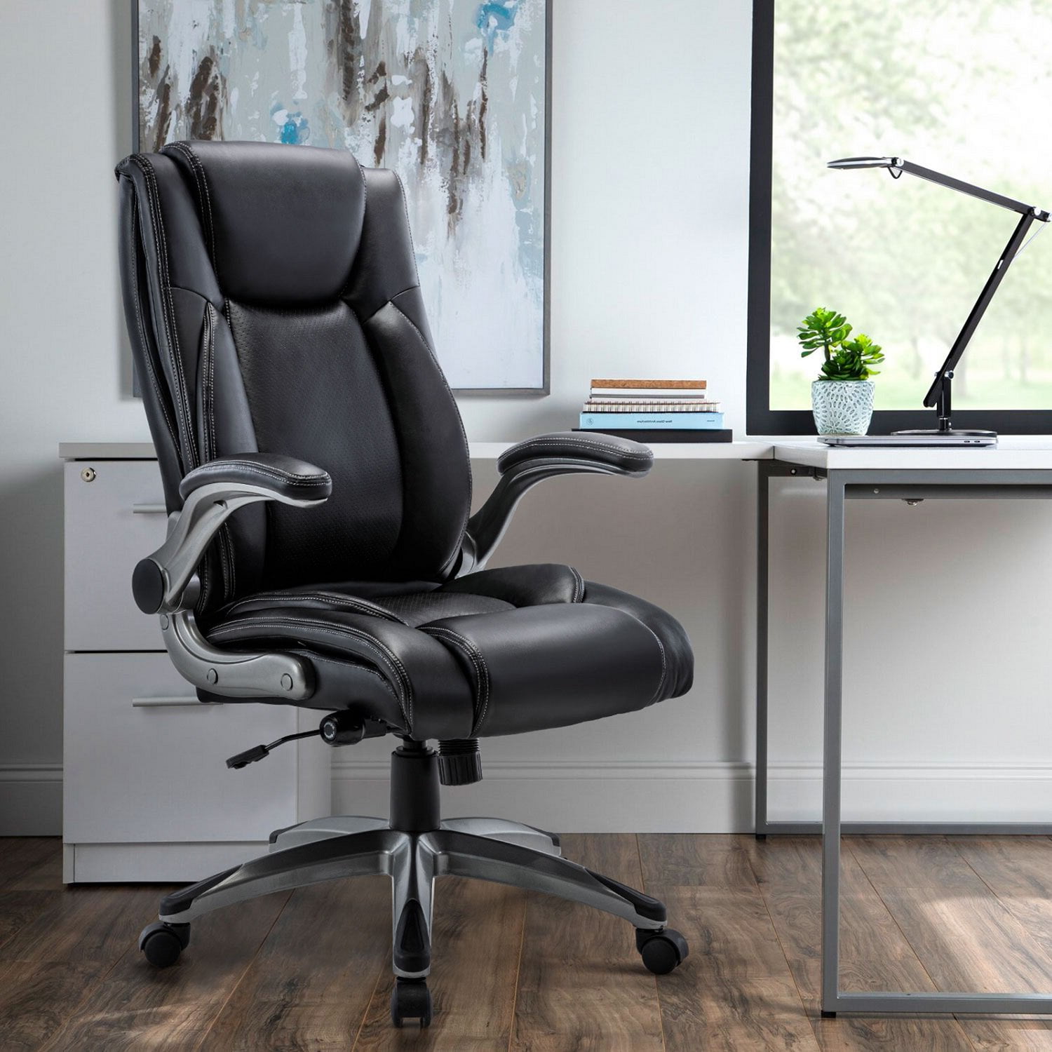 Colamy Black High Back Bonded Leather Office Chair Executive Builtin