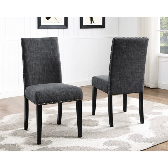 Gray Linen - Cotton Look - Designer Nailhead Flair - Dining Area Decor - Stylish Chair Set