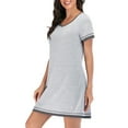 thumbnail image 3 of Camisas de noche Manga corta Cuello en V Bloqueo de color Pijamas cómodos e informales para mujer Estampado claro Gris XL, 3 of 6