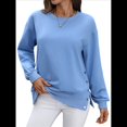 thumbnail image 2 of Sudadera Informal de Cuello Redondo para Mujer, Holgada, Suave y de Larga. Azul L, 2 of 10