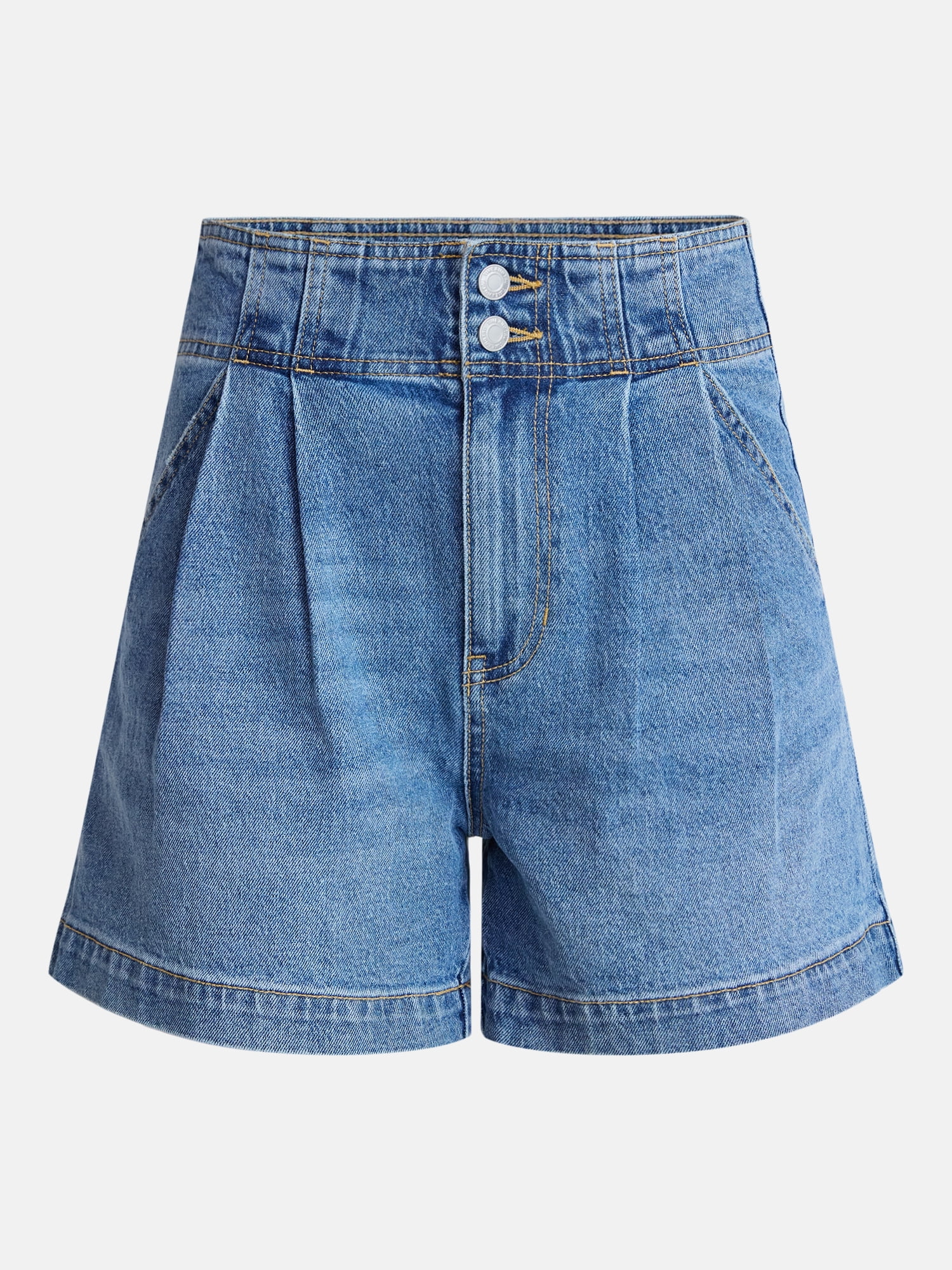 Time and Tru Women's High Rise Pleated Denim Shorts, 4.5" Inseam, Sizes 0-20