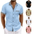 thumbnail image 1 of Hot6sl Économies d'Été Liquidation Chemisier & Chemise à Manches Courtes Col Rabattu, Mode Homme Chemisier à Boutons Col Rabattu Poche Manches Courtes, Chemisier en Coton Lin Homme/noir, TG, 1 of 8