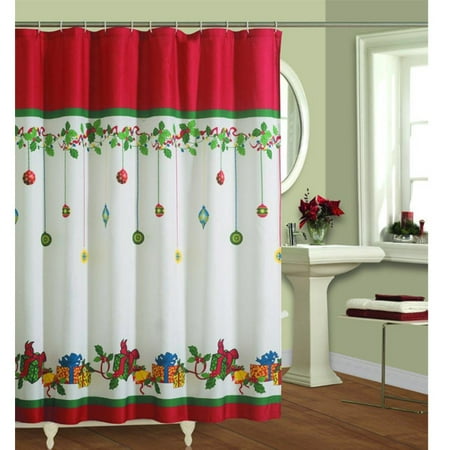 Curtains Ideas christmas curtain fabric : Christmas Shower Curtain Fabric Holiday Bath Ornaments Presents ...
