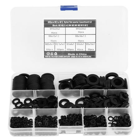 

600Pcs Nylon Washer Gasket Kit Black M2-M12 9 Sizes Hardware Set