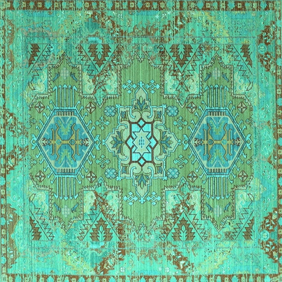 Ahgly Company Indoor Square Persian Turquoise Blue Traditional Area Rugs, 4' Square