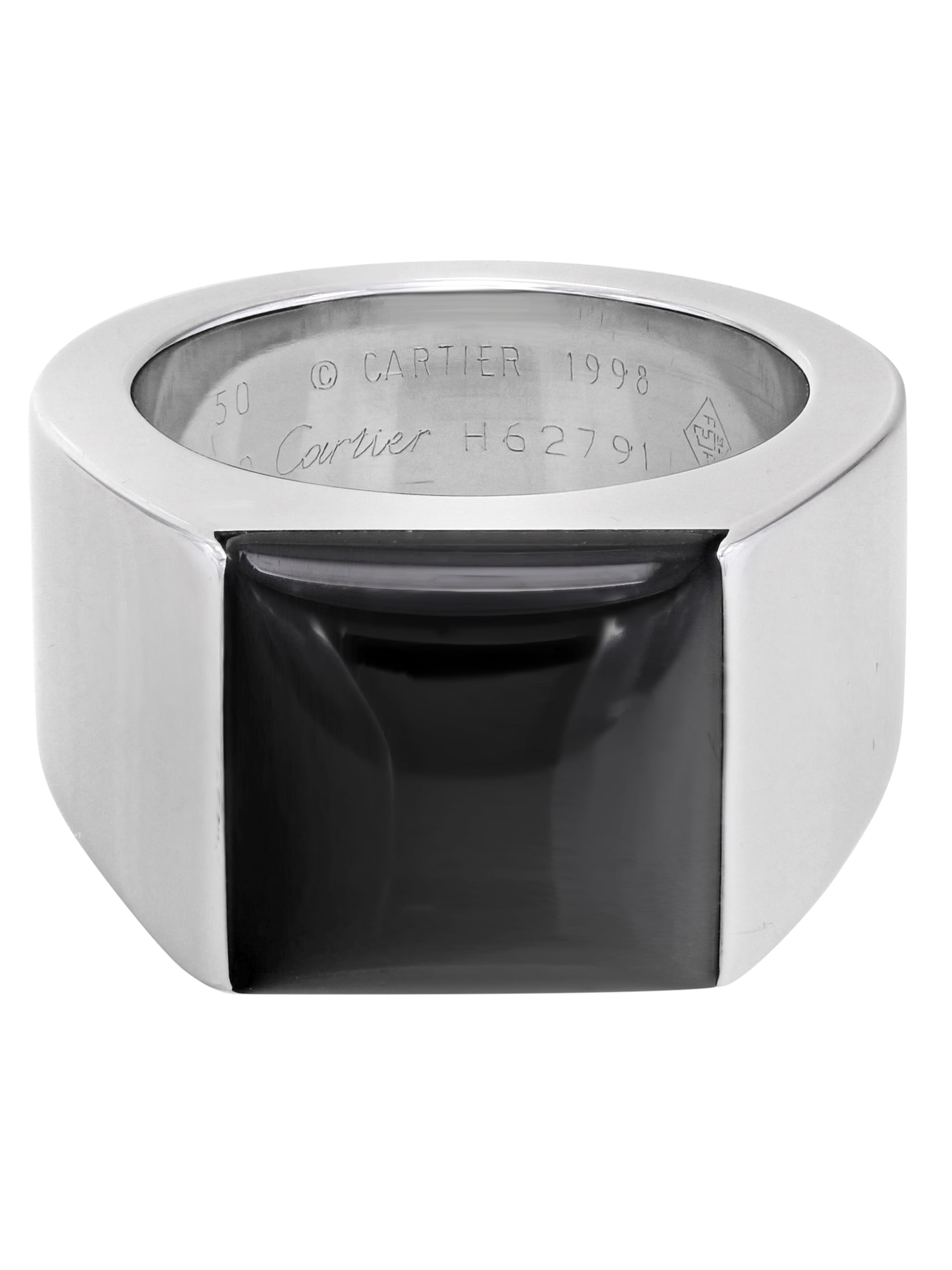 Cartier Tank 18K White Gold Black Onyx Unisex Ring Size 50 US 5.75