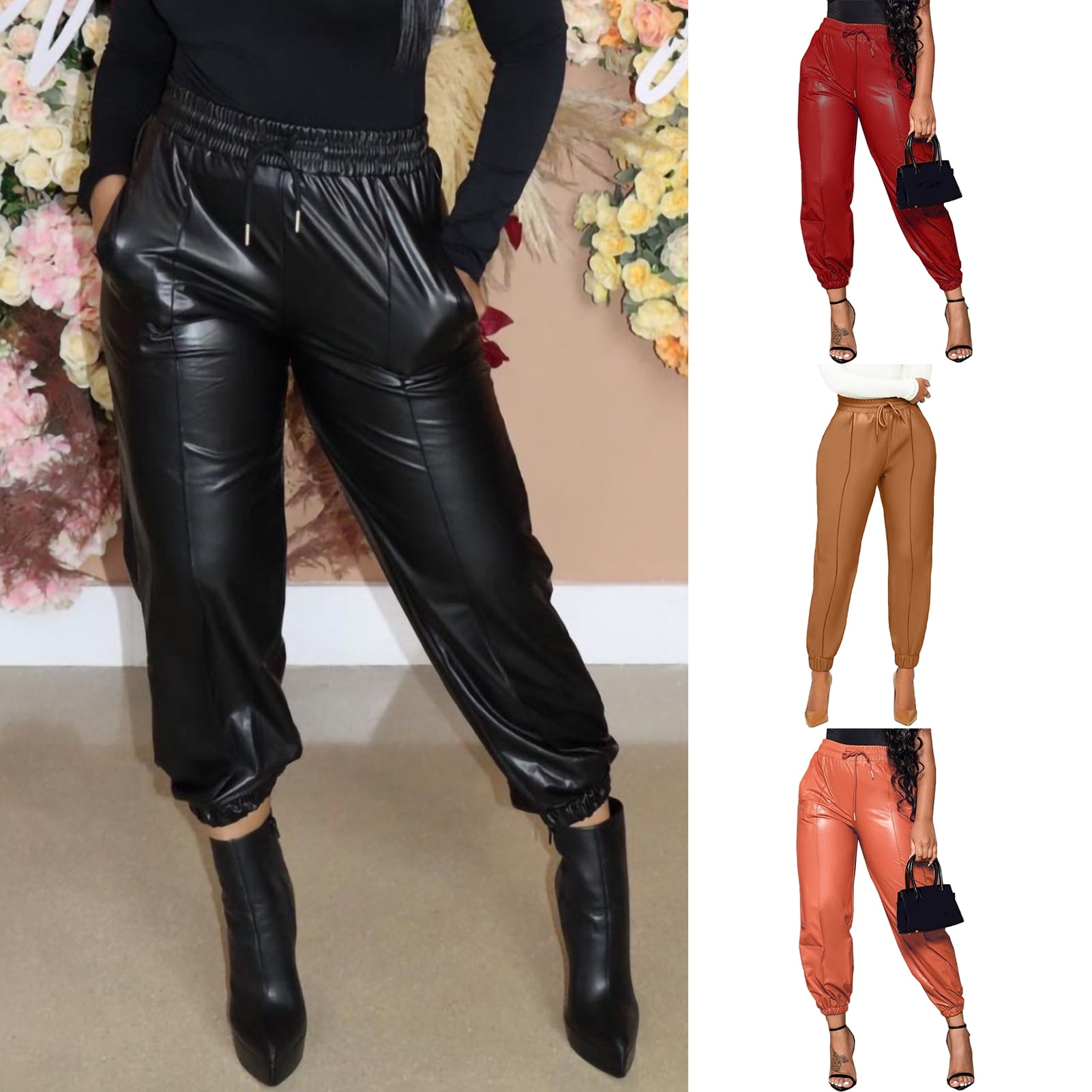 LEPAI Women Pants Solid Color Smooth 