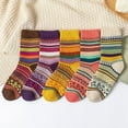 thumbnail image 1 of Xiao Hua Paquete de 5 calcetines de lana para mujer, vintage, suaves, cálidos, gruesos, de punto frío, multicolor con rayas, 1 of 3