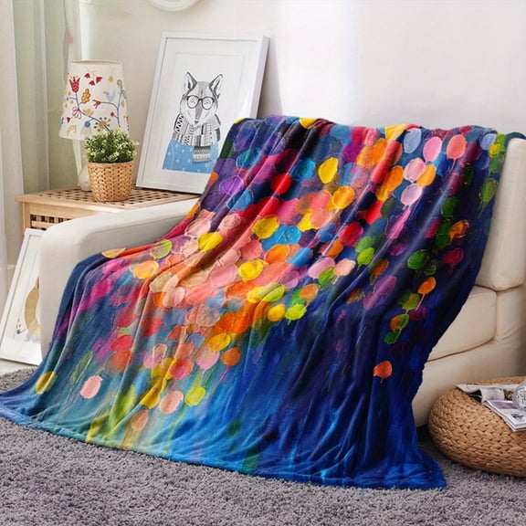 1pc Vibrant Rainbow Abstract Art Blanket - Colorful Palette Throw for Home Decor, Sofa, Bed, Office, Car, Camping - Lightweight Flannel, All-Season Gift
