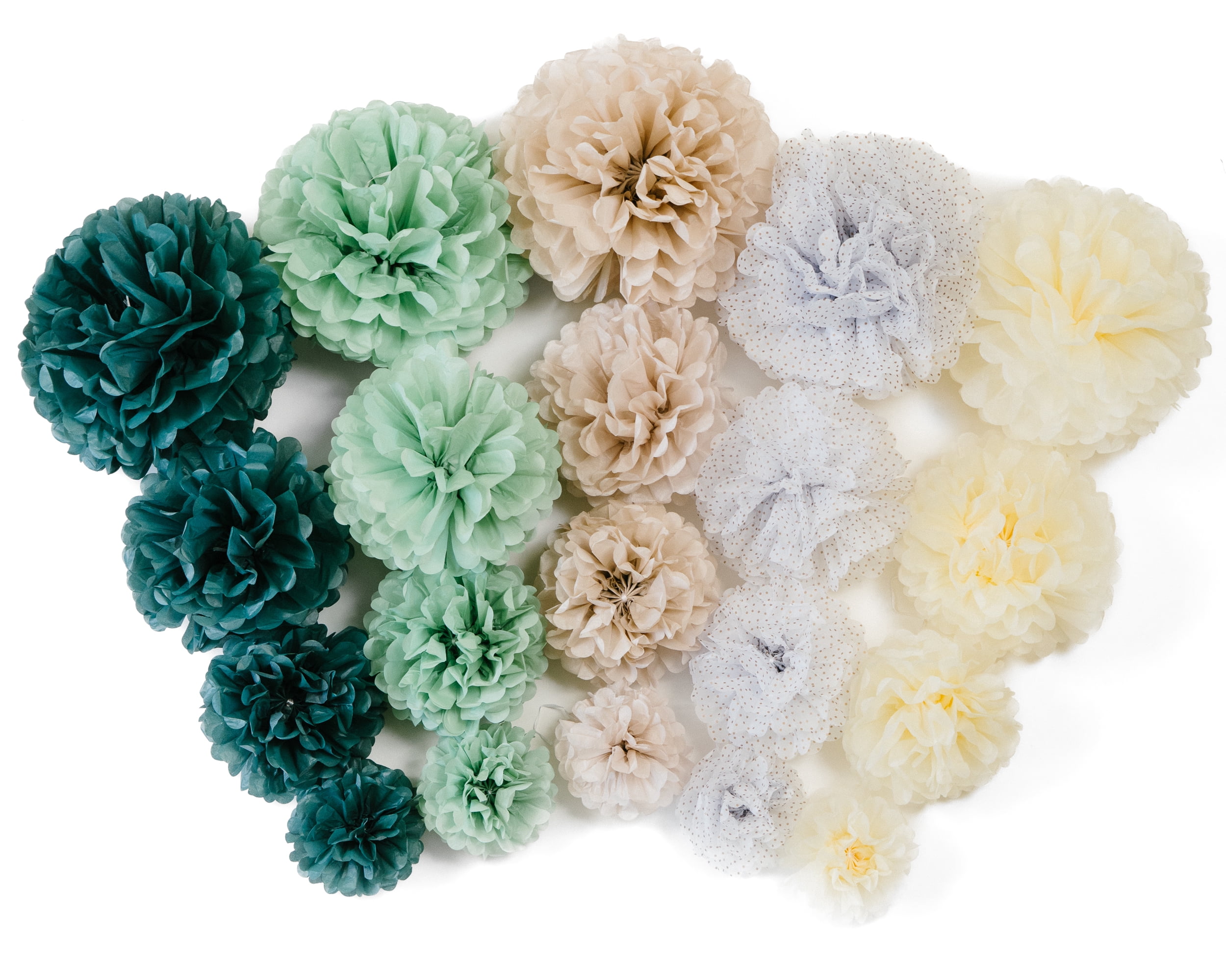 PapaKit Party Tissue Pom Pom Paper Flower Set, for Birthday Party Baby Shower Wedding Engagement Bachelorette Event Decoration ( Sage Green, 20 Piece Set)