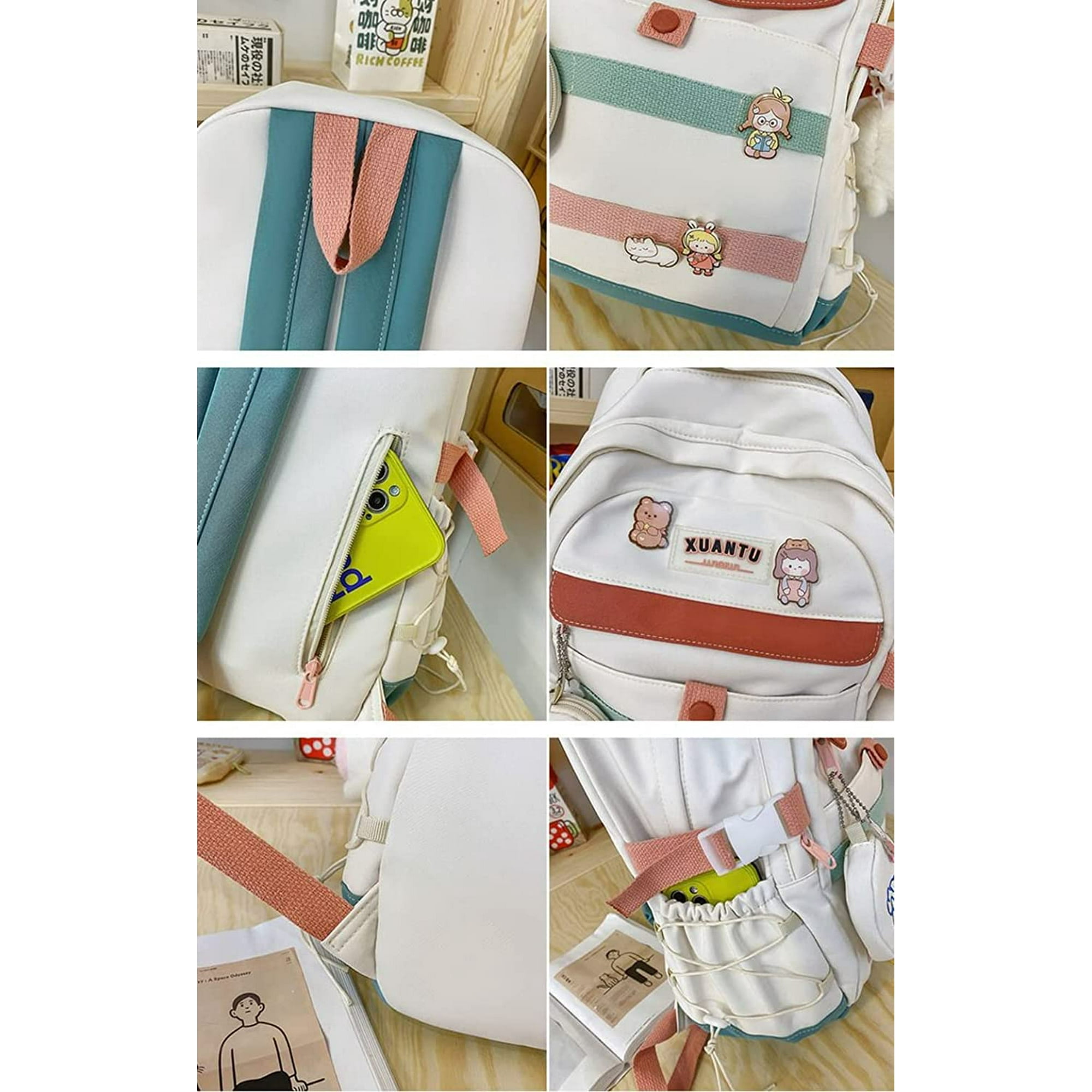 Kawaii Backpack with Plush and Coin Purse Harajuku School Bag Daypack Pastel Goth Aesthetic Bookbag for Teen Girls White Walmart
