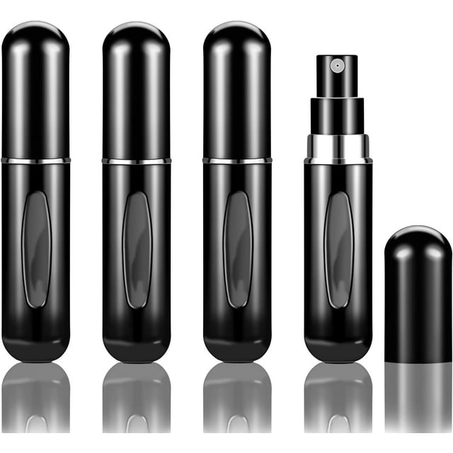 4 botellas atomizadoras de perfume recargables, minibotellas portátiles de perfume separadas, cajas de spray para viajes y salidas, dispensadores de 5 ml/0,2 oz (negro)