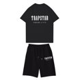 thumbnail image 1 of Trends Womens 2 Piece Outfits Tshirts Set Trapstar Printed Short Sleeve T-shirts and Bermuda Shorts Loungewear Sweatsuit Oversized Lounge Sets Trapstar Womens Clothes(Black, M), 1 of 2