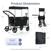 Vipsafe Foldable Wagon Stroller for 2 Kids, 3-in-1 Toddler Wagon with 5-Point Harness, Foot Brake, Detachable Canopy, Pull & Push Handle, Outdoor & Travel, Black
