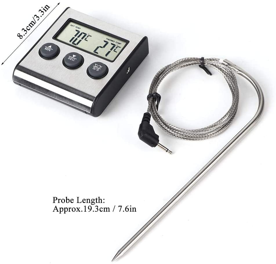 ABPETE Digital Meat Thermometer for Cooking and Grilling, Food Thermometer with LCD Display and Timer, Stainless Steel Temperature Probe, Cooking Thermometer for BBQ, Grill, Baking