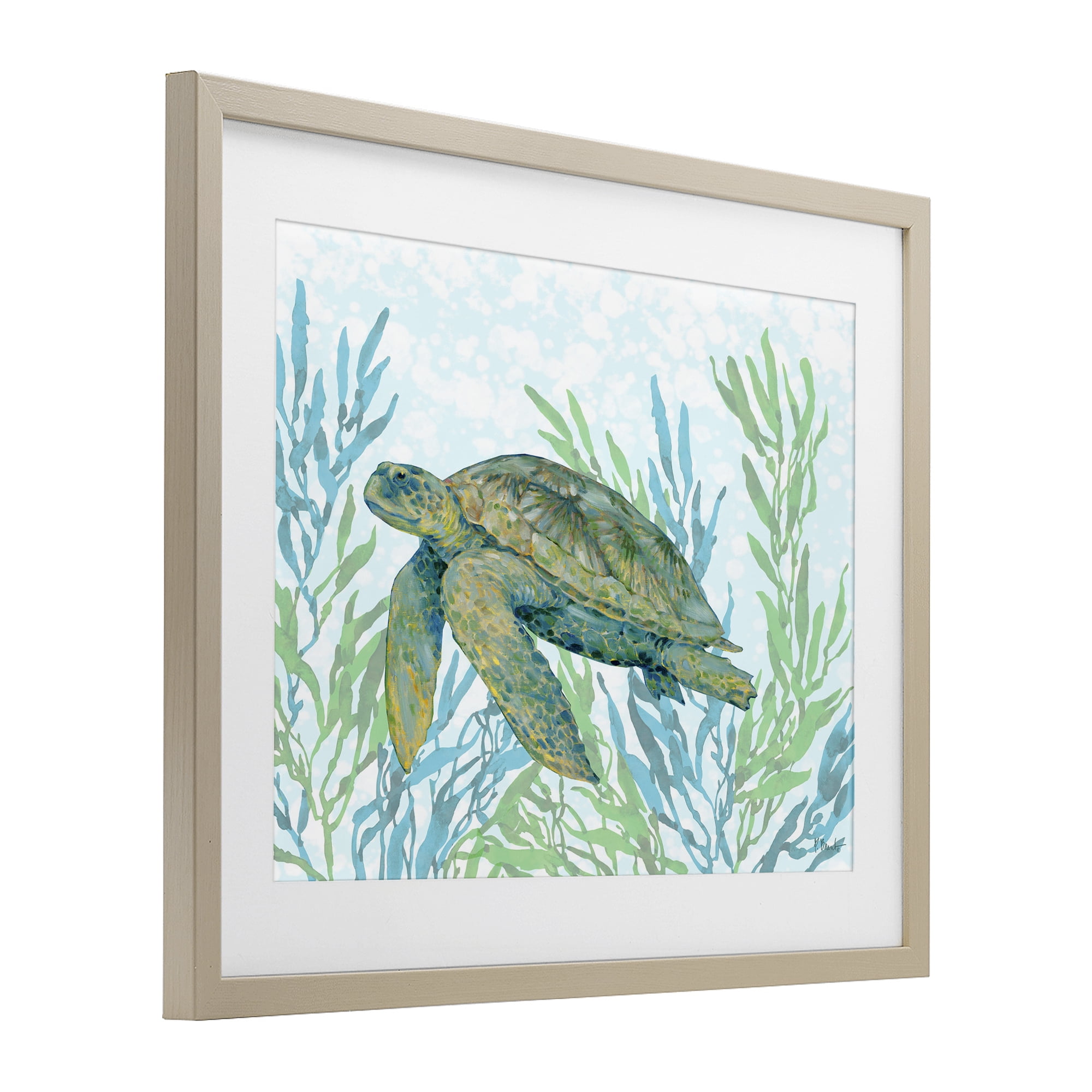 Stupell Industries Tasman Turtle in Seagrass Birch Framed Print Under Glass, design by Paul Brent