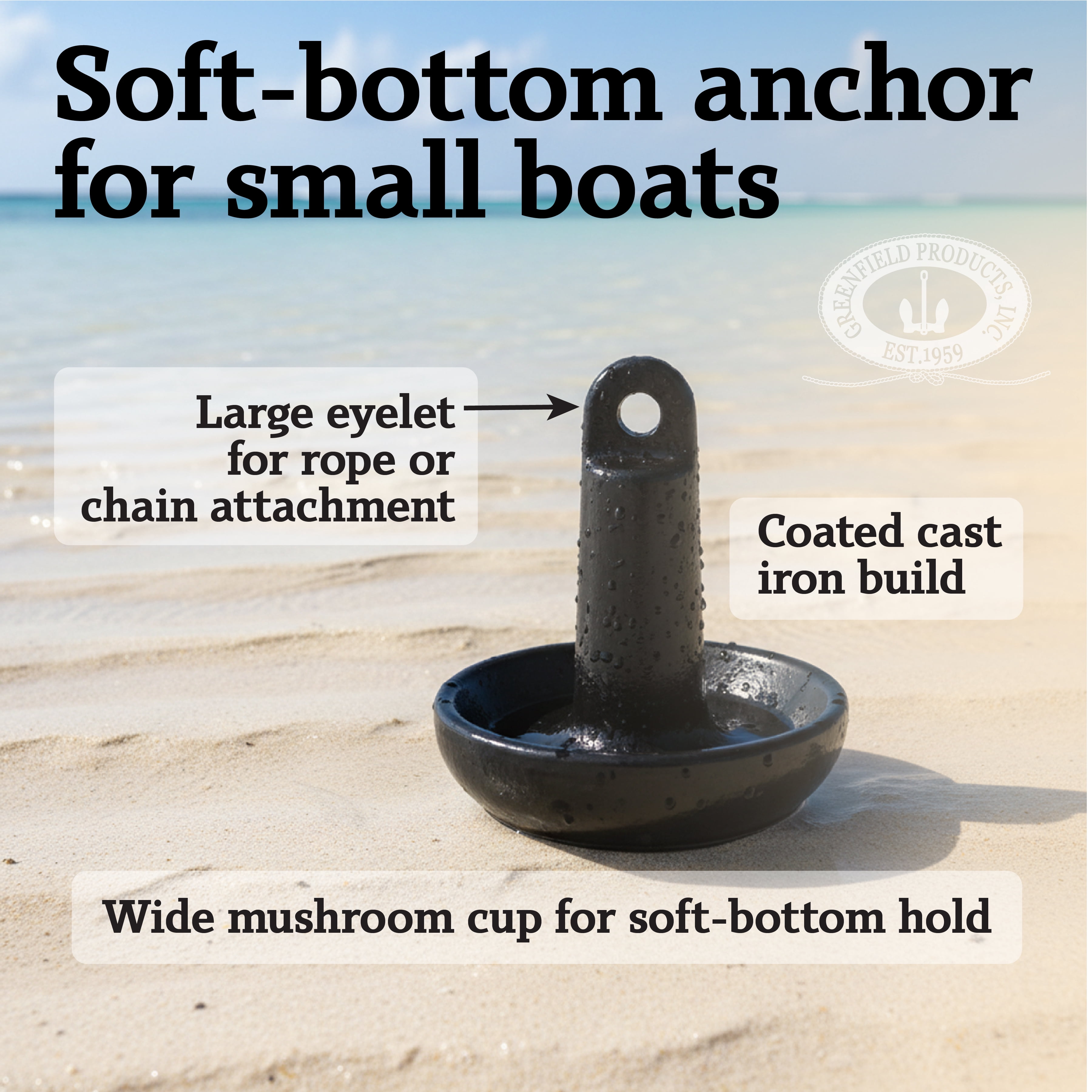 Greenfield Mushroom Anchor - Ideal for Small Boats & Kayaks