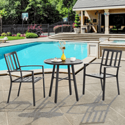 Walsunny 3 Piece Outdoor Table and Black Metal Frame Modern Patio Furniture