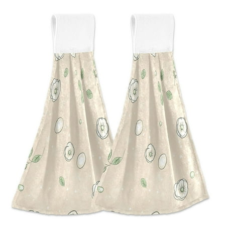 

2pcs Kitchen Hanging Towels Bathroom Hanging Towels Velcro Soft Hand Towel Absorbent Tie Towels for Kitchen Toilet Tea Bar Washcloth Decor Light Green Leaves Pattern