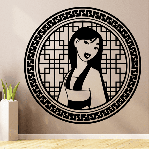 Disney Cartoon Character Beautiful Mulan Warrior Princess Portrait Wall Sticker Design For Kids Boys Girls Room Bedroom Fun Wall Home Decal Design Stickers Wall Art Vinyl Decoration Size (40x40 inch)